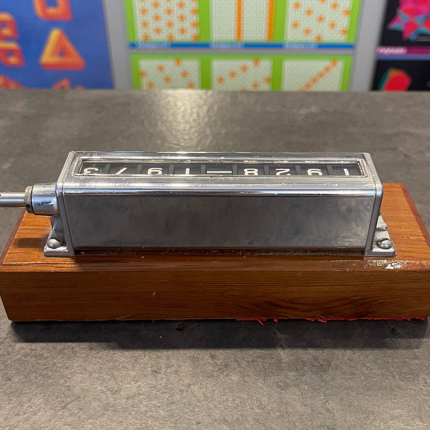 Mechanical Counter Mounted on Wood Block