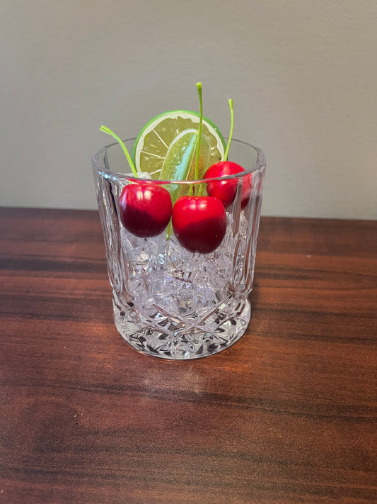 Rocks Glass with Faux Ice, Cherries and Limes