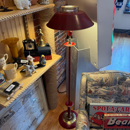 Red Toleware Floor Lamp with Metal Shade & Brass Trim