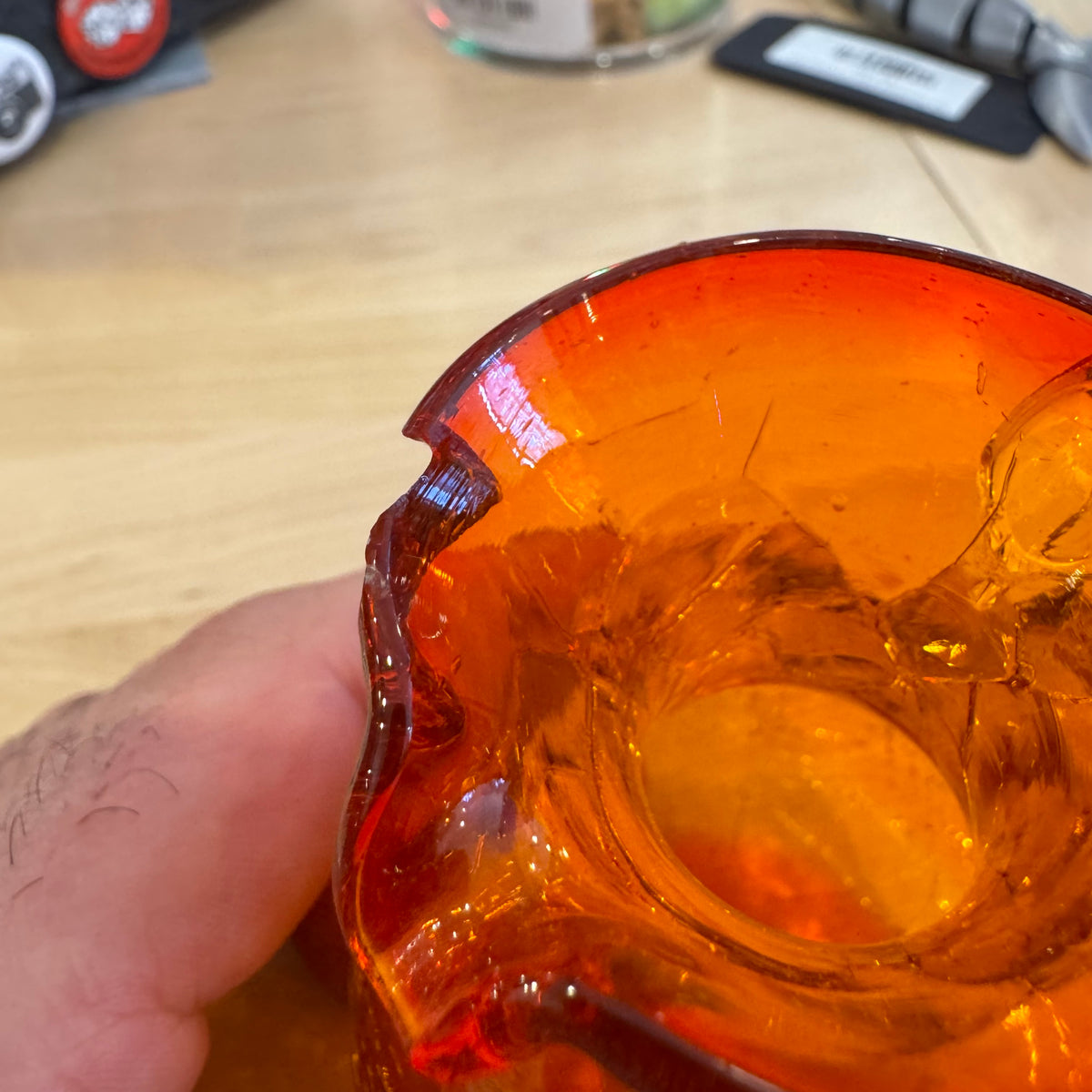 Orange Crackled Glass Creamer