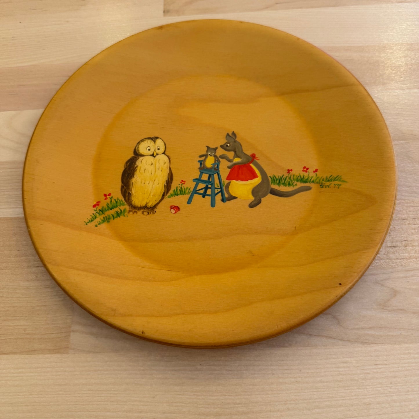 Set of 2 Vintage Hand-Painted Wooden Children's Plates