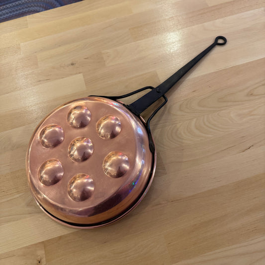 7-Well Escargot/Egg Copper Poacher with Long Handle & Ring