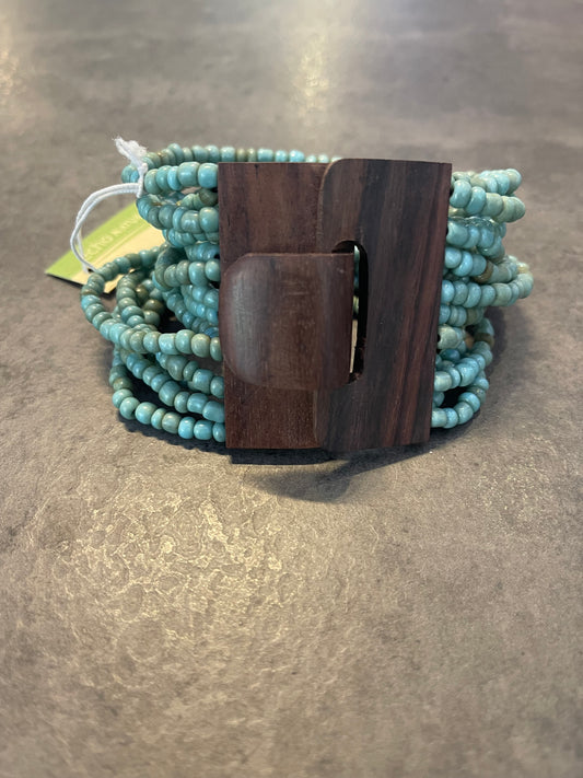Wood Buckle Beaded Bracelet