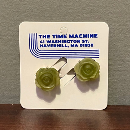 Carved Rose Clip On Earrings
