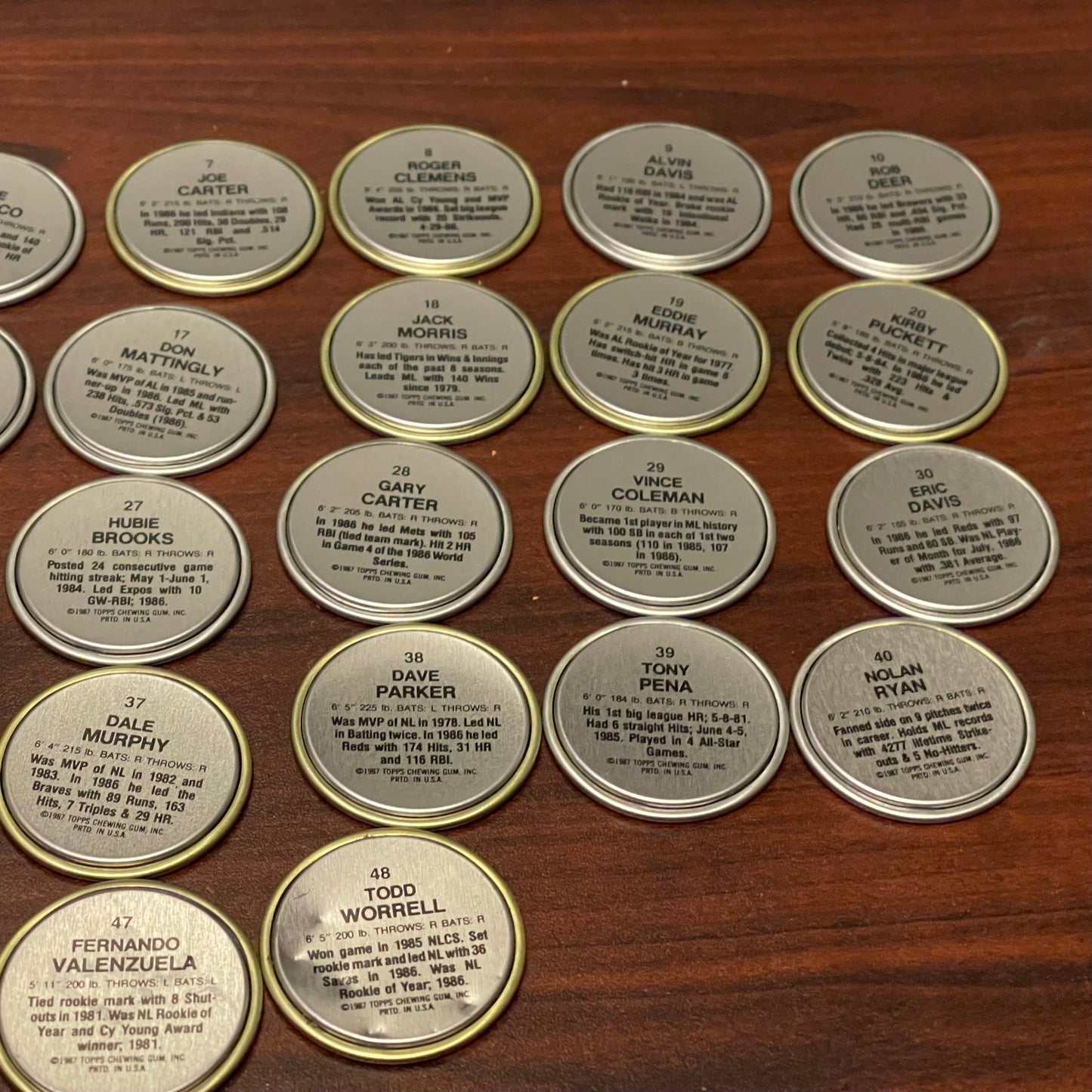 Complete set of 48 Topps Baseball Coins 1987
