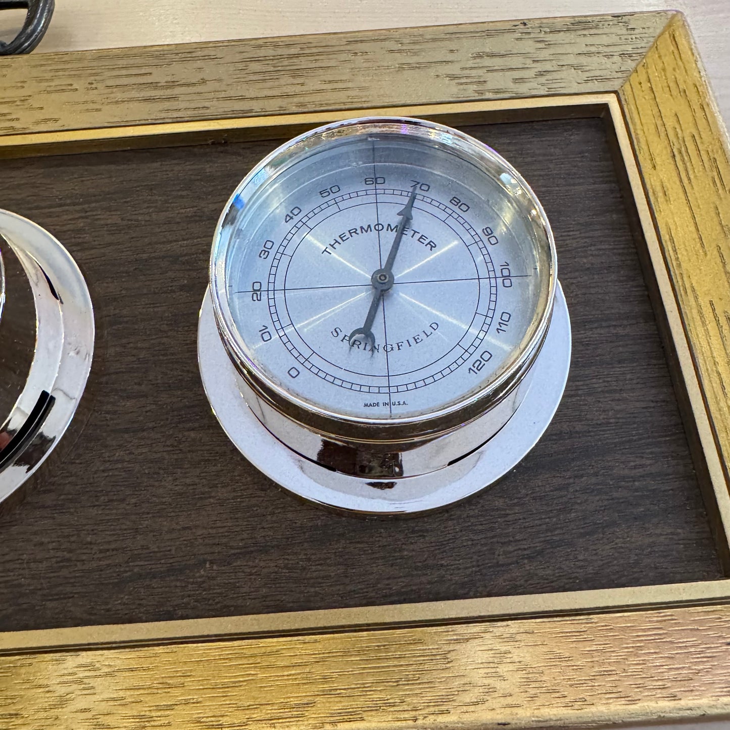 Springfield Instruments 3-Dial Weather Station Wood Tone & Gold Barometer