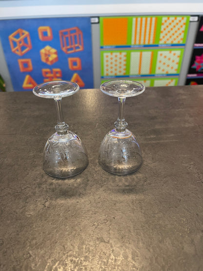 Set of 2 Rose Etched Cordial Glasses