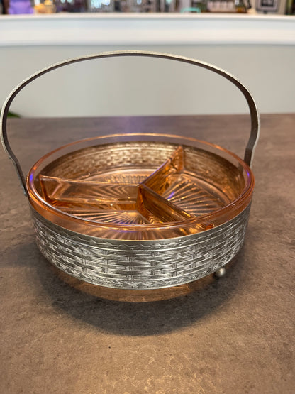 Pink Depression Glass Handled Dish