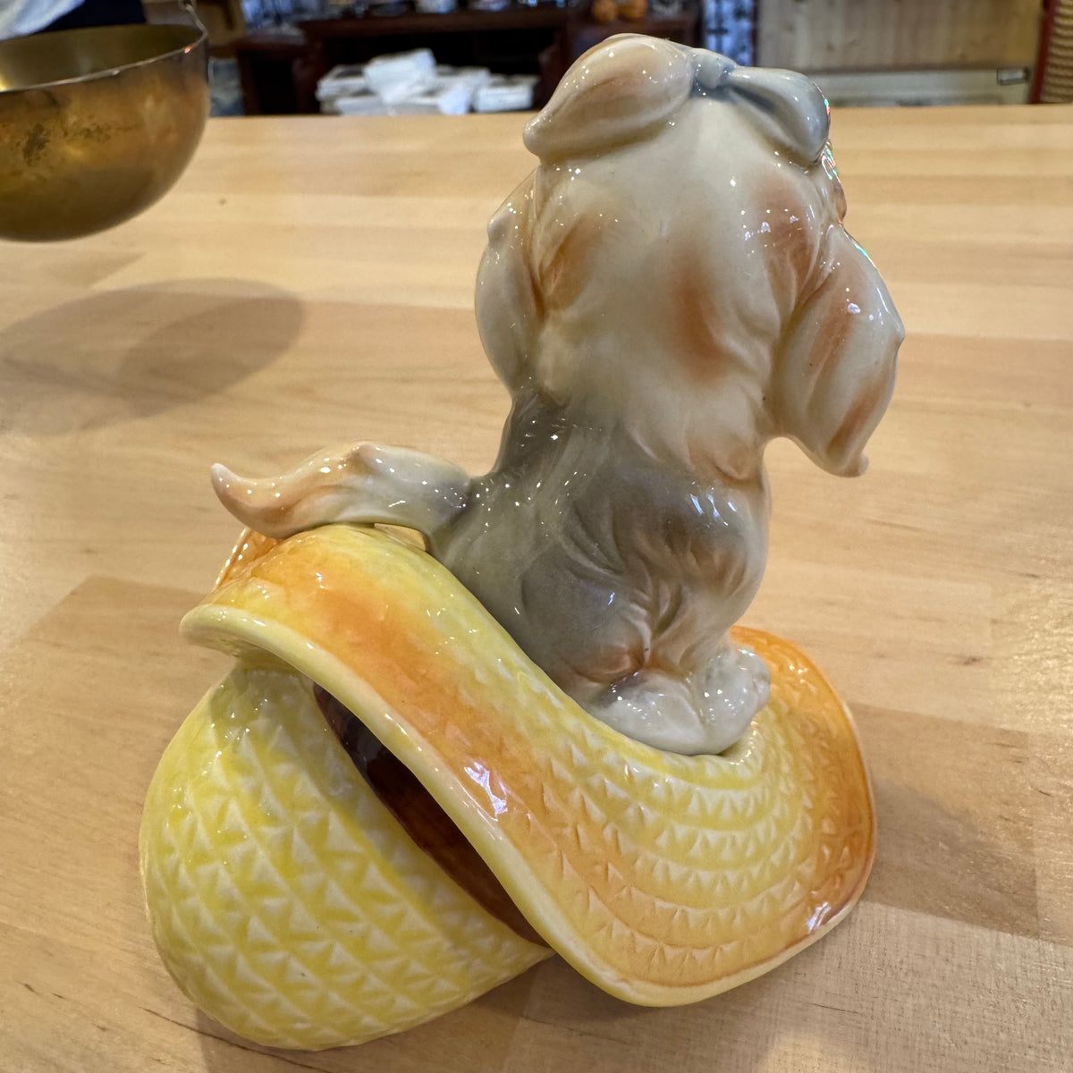 Vintage Porcelain Puppy Dog on Pillow Figurine