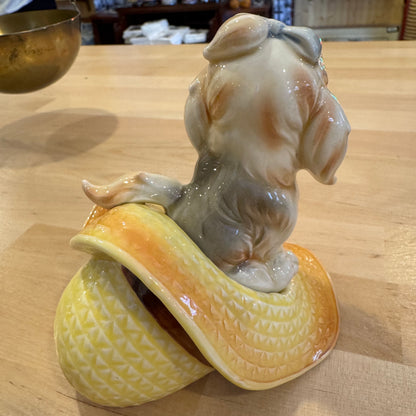 Vintage Porcelain Puppy Dog on Pillow Figurine