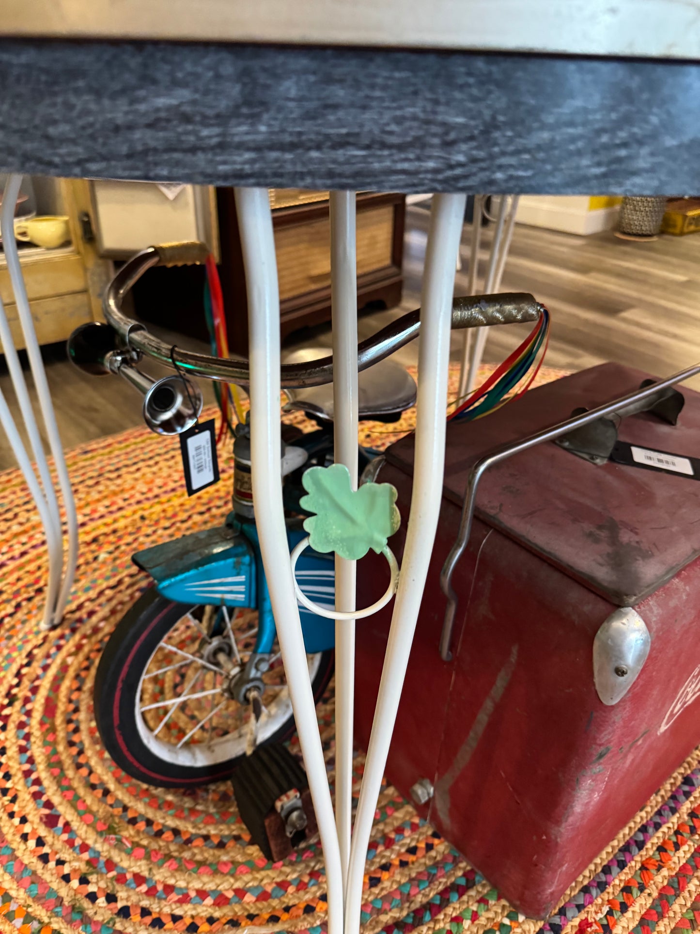 Vintage Mid-Century Bistro Table – Formica Top & Wrought Iron Hairpin Legs