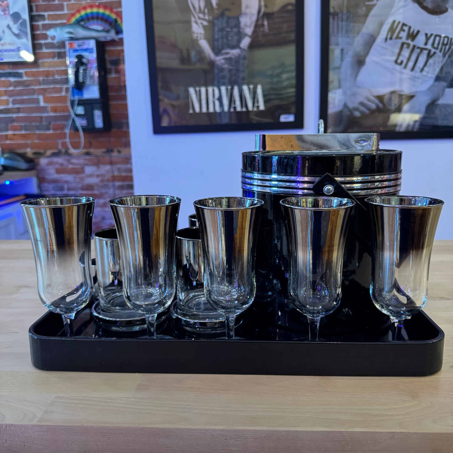 Set of 17 Black and Silver MCM Bar Set