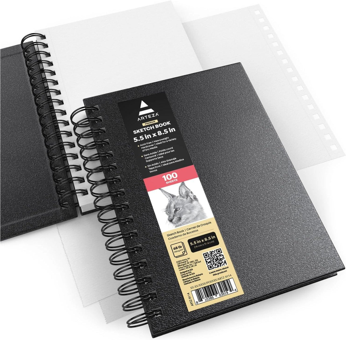 Spiral-Bound Black Hardcover Sketchbook 5.5" x 8.5