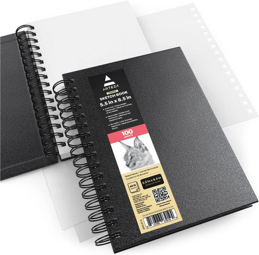 Spiral-Bound Black Hardcover Sketchbook 5.5" x 8.5