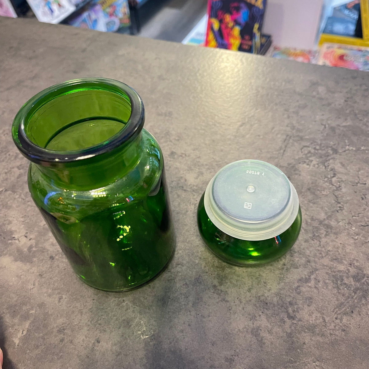 7” Green Bubble Top Apothecary Jar
