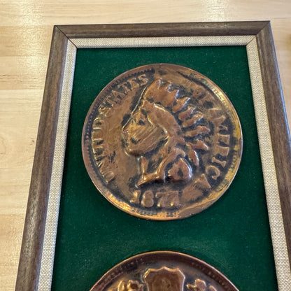 Framed Giant Replica Coin Wall Art Set Buffalo Nickel & Indian Head Penny