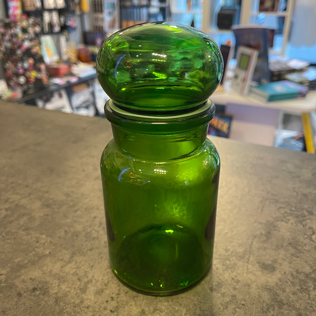 7” Green Bubble Top Apothecary Jar