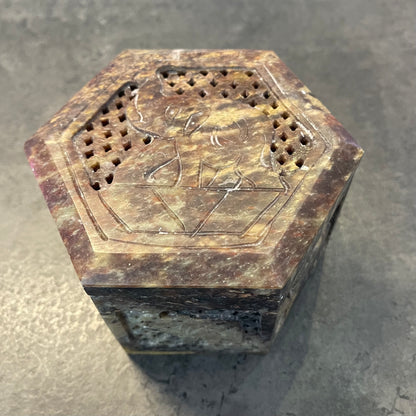Soapstone Hexagonal Elephant Box