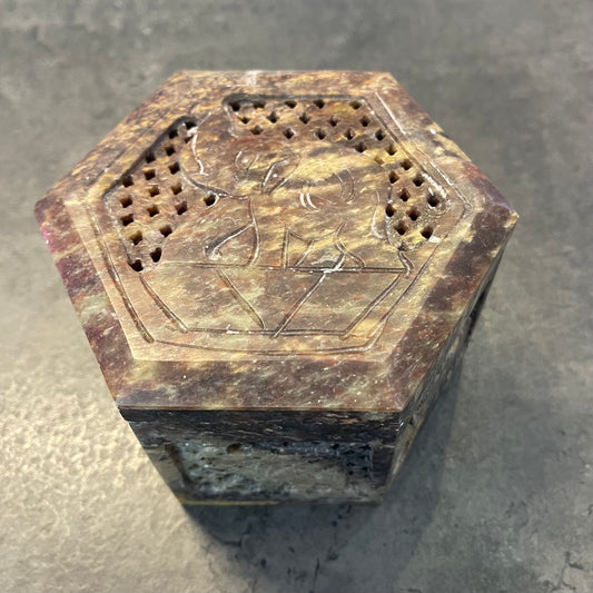 Soapstone Hexagonal Elephant Box