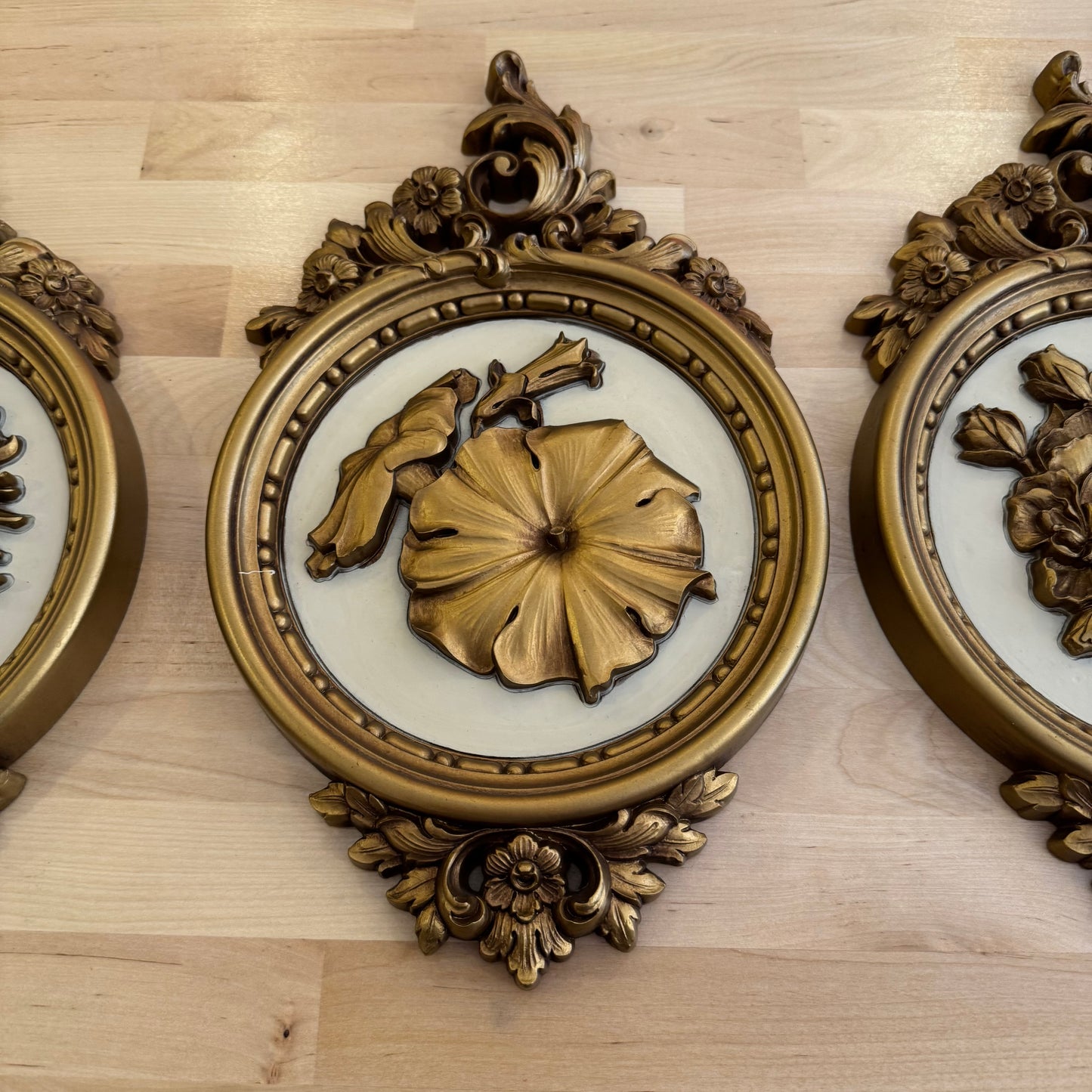 Set of 4 Syrocco Gold Floral Hollywood Regency Wall Art