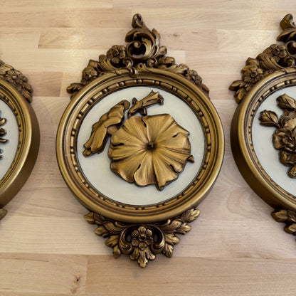 Set of 4 Syrocco Gold Floral Hollywood Regency Wall Art