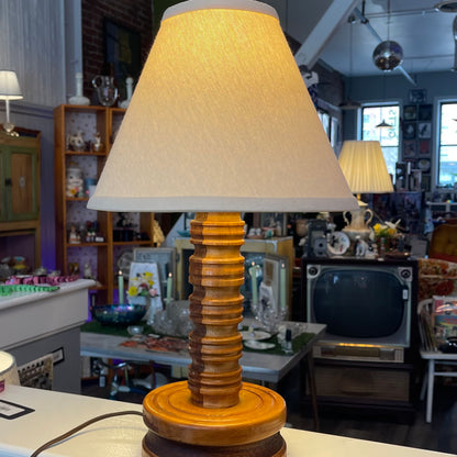 Hand Turned Wooden Lamp with Shade