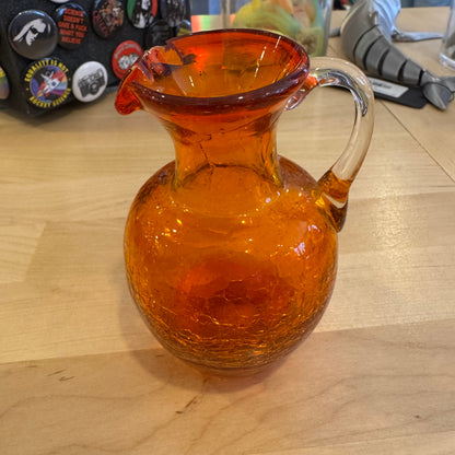 Orange Crackled Glass Creamer
