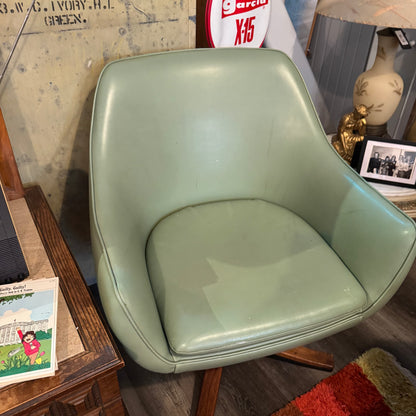 Pair of Mid-Century Modern Green Vinyl Swivel Armchairs with Teak & Steel Base