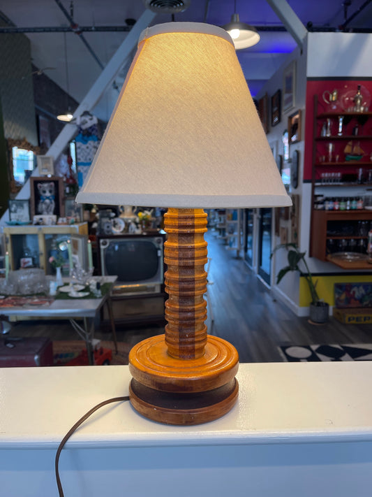 Hand Turned Wooden Lamp with Shade