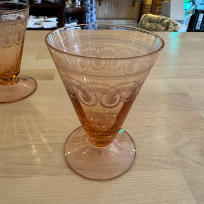 Set of 4 Vintage Pink Depression Glass Champagne Coupes / Sherbet Glasses