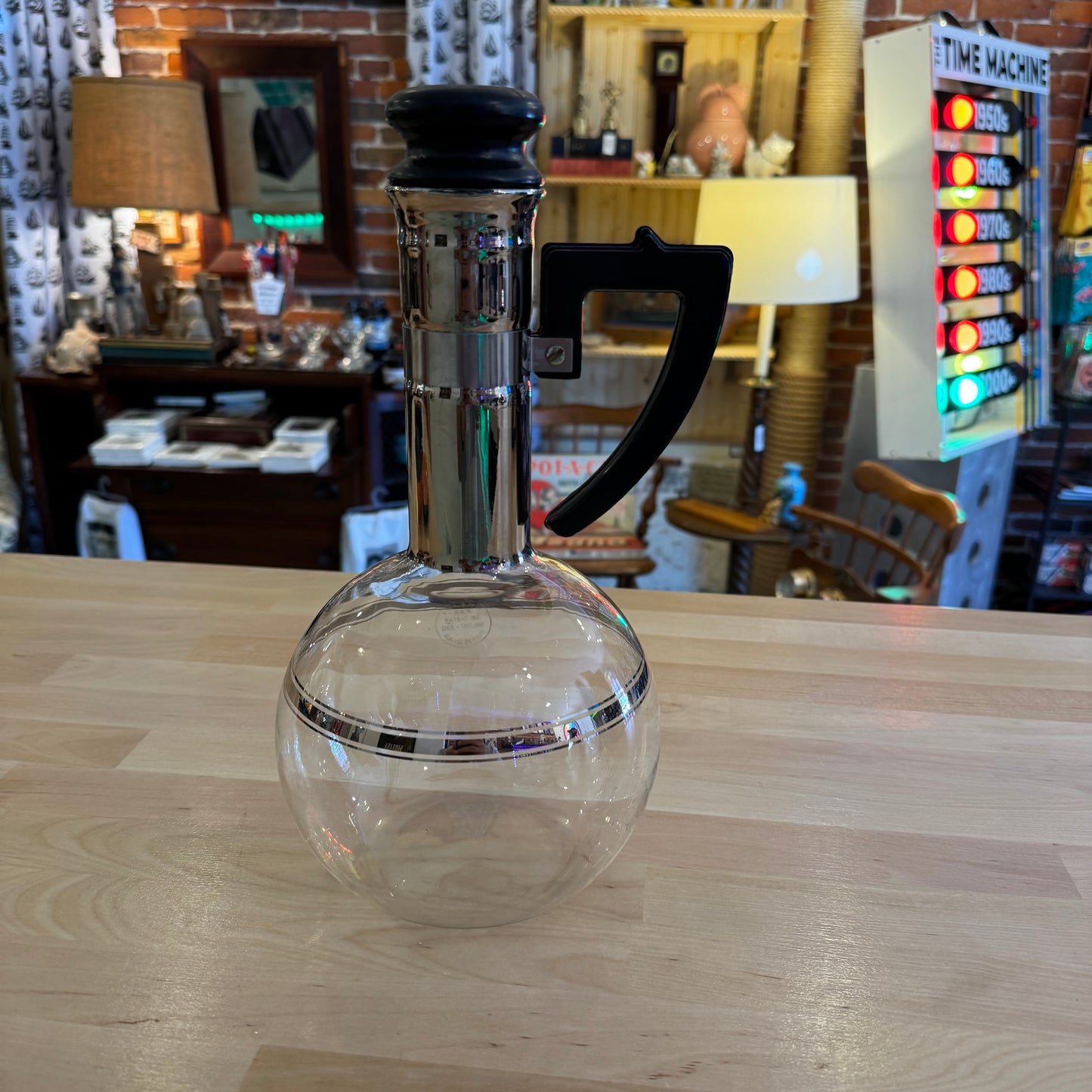 Czech Inwald Glass Decanter – Silver Ringed Neck & Black Stopper