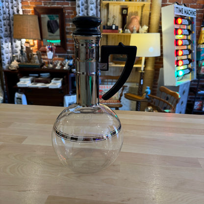 Czech Inwald Glass Decanter – Silver Ringed Neck & Black Stopper