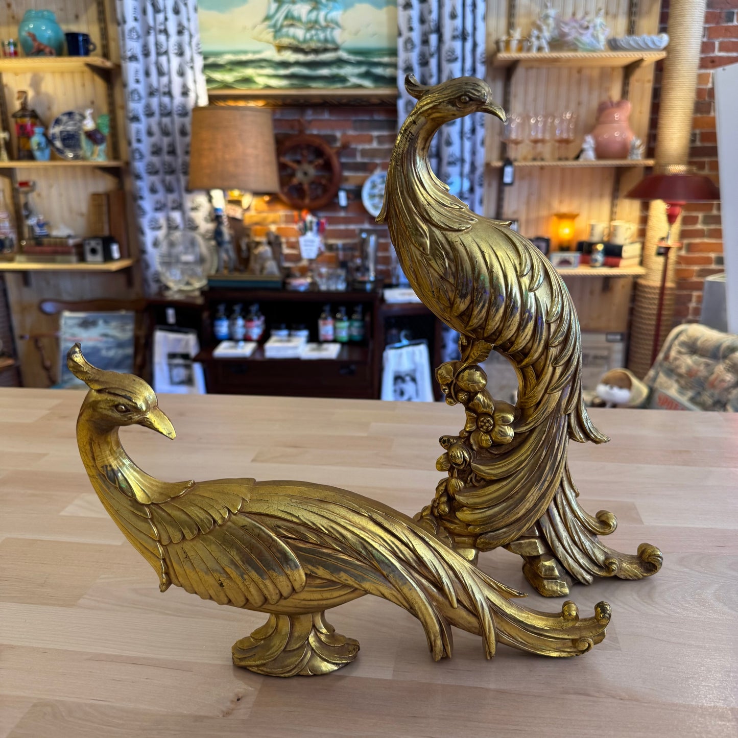 Pair of Syroco Gold Peacocks