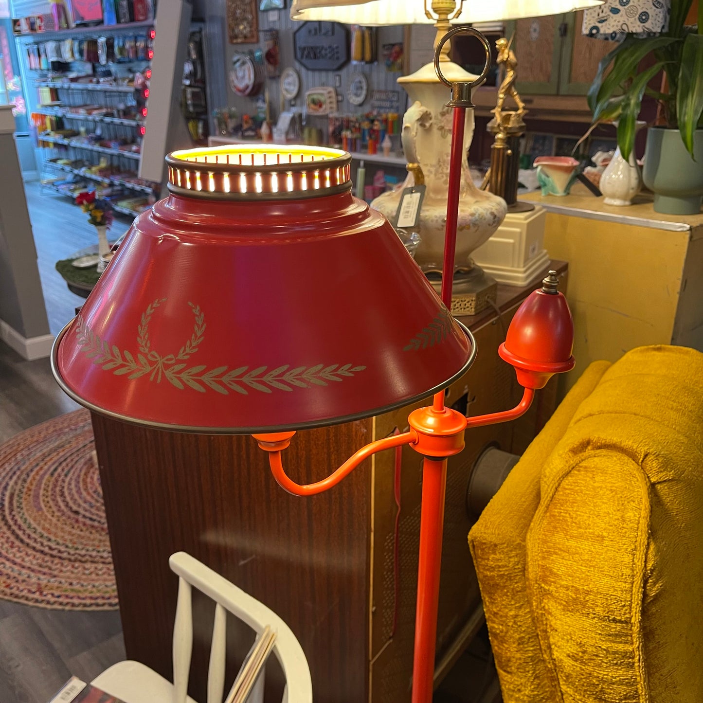 Red Toleware Bouillotte Floor Lamp