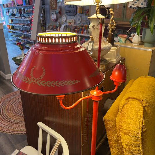 Red Toleware Bouillotte Floor Lamp