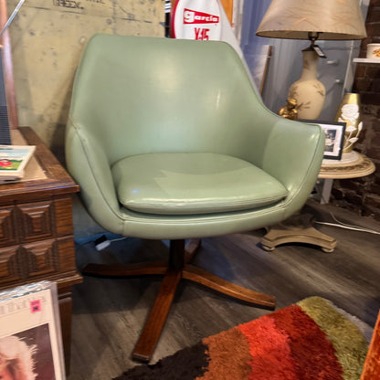 Pair of Mid-Century Modern Green Vinyl Swivel Armchairs with Teak & Steel Base