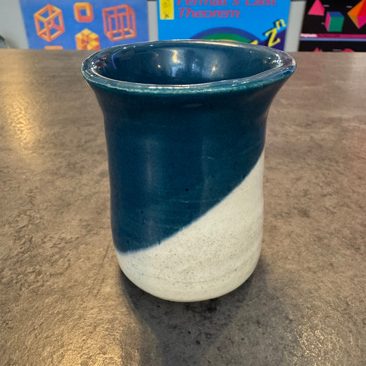 4" Teal and Cream Glazed Cup