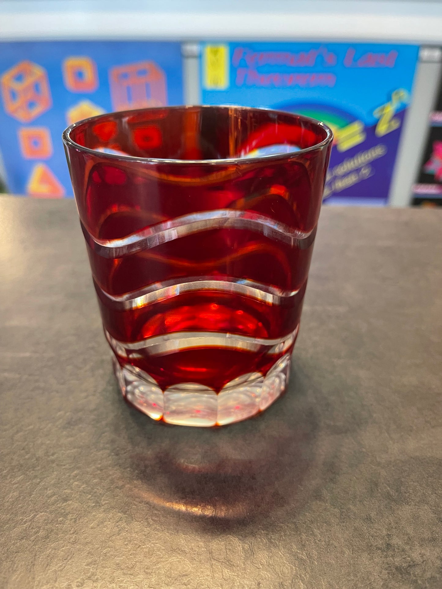 Bohemian Style Ruby Red "Cut-to-Clear" Double Old Fashioned Glass
