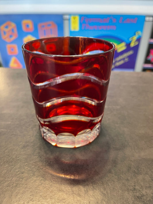 Bohemian Style Ruby Red "Cut-to-Clear" Double Old Fashioned Glass