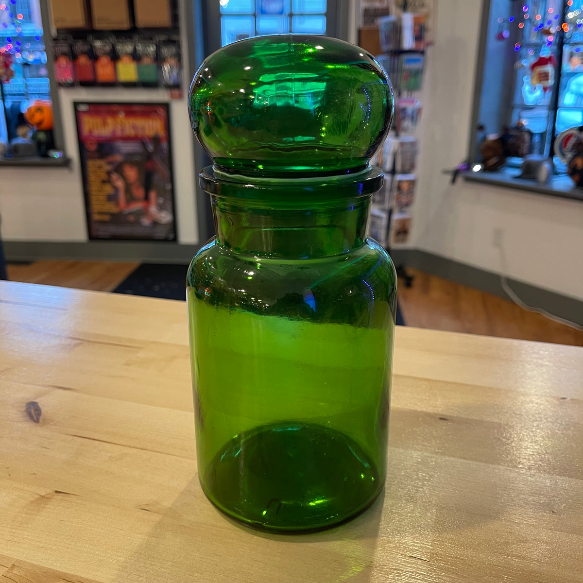 9” Green Bubble Top Apothecary Jar
