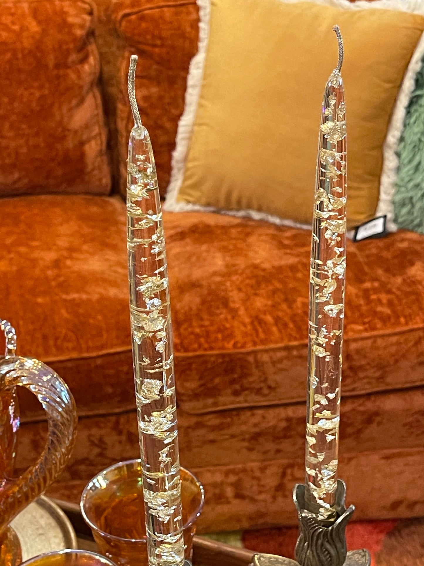 Pair of Lucite Gold Fleck Candles