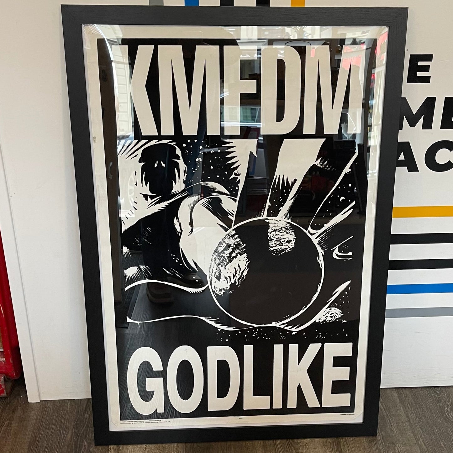 Vintage Framed KMFDM Godlife Blacklight Poster