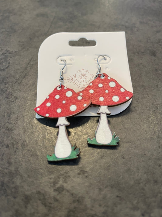 Wooden Single Mushroom Earrings