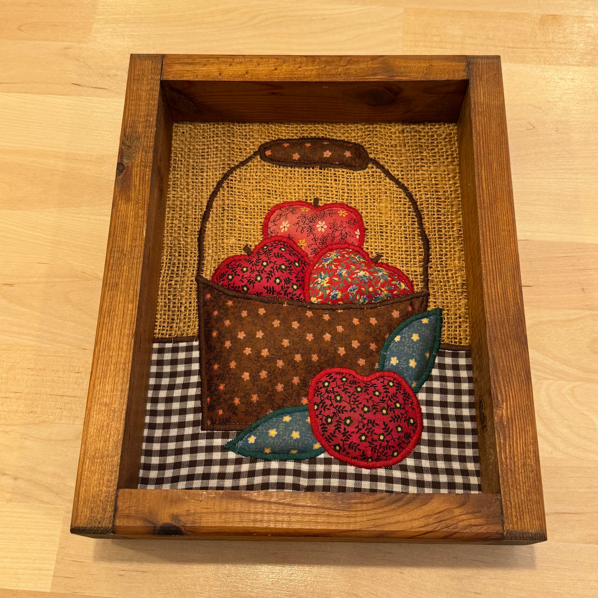 Framed Fabric Art Basket of Apples