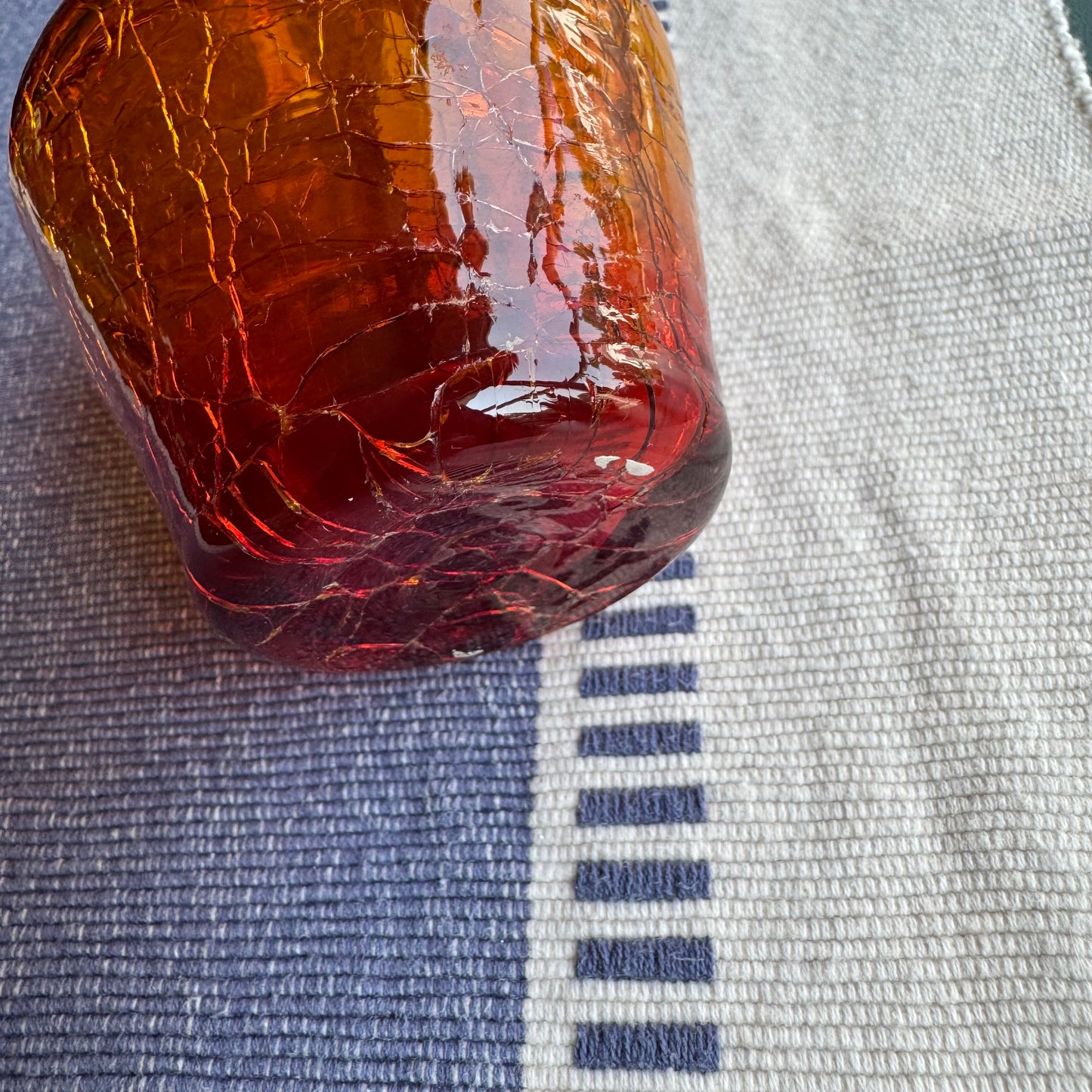 Hand-Blown Red & Yellow Amberina Crackled Glass Creamer 5" Ruffled Top