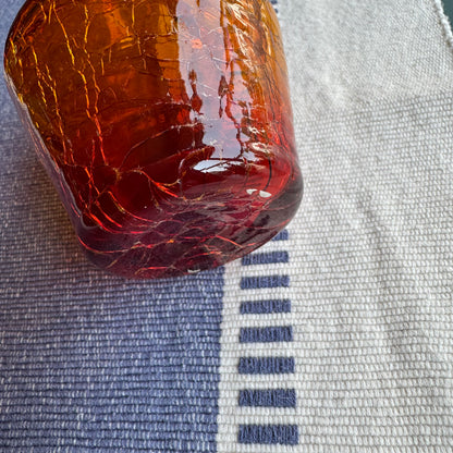 Hand-Blown Red & Yellow Amberina Crackled Glass Creamer 5" Ruffled Top