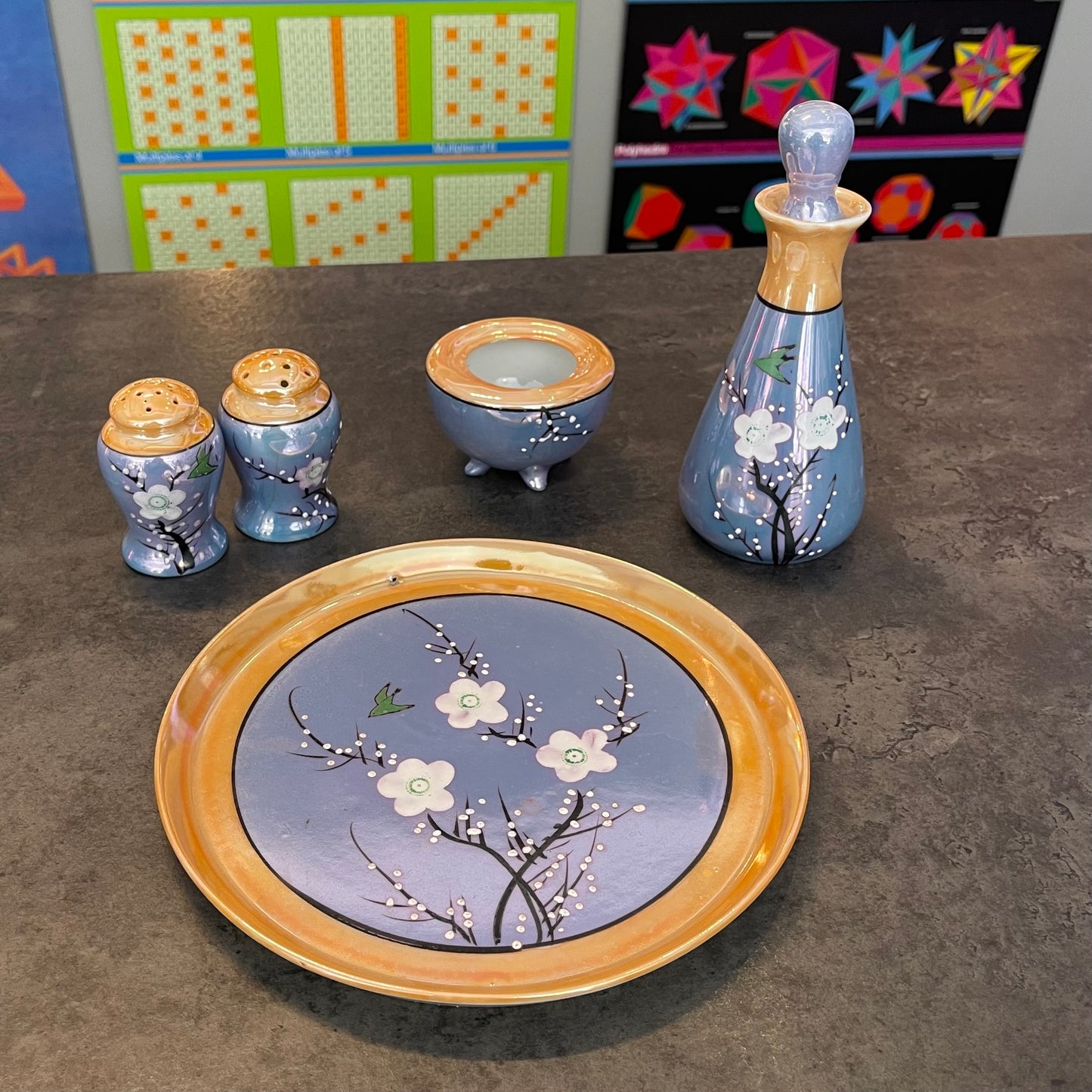 Japanese Cherry Blossom Lusterware Condiment Set