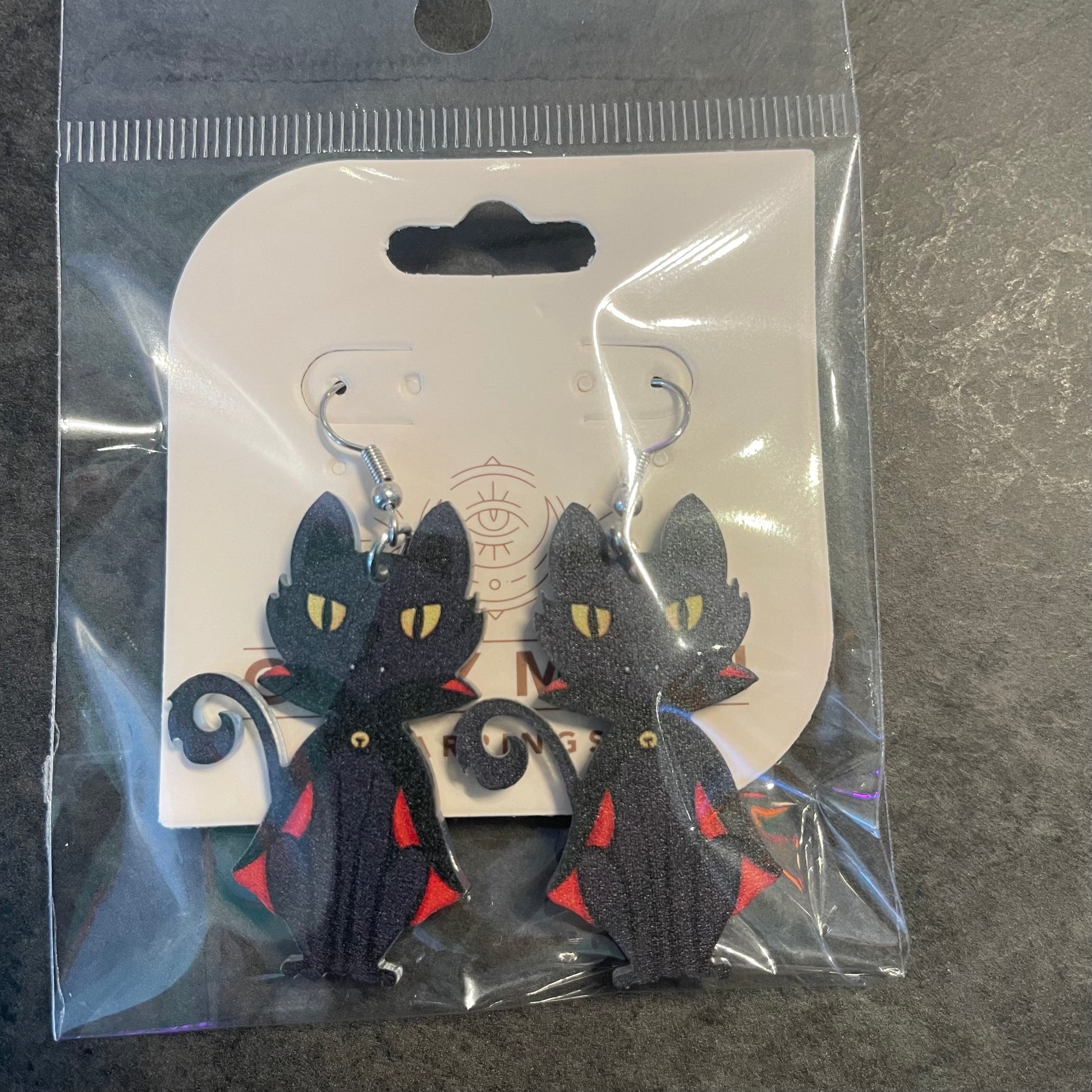 Wooden Vampire Kitty Earrings
