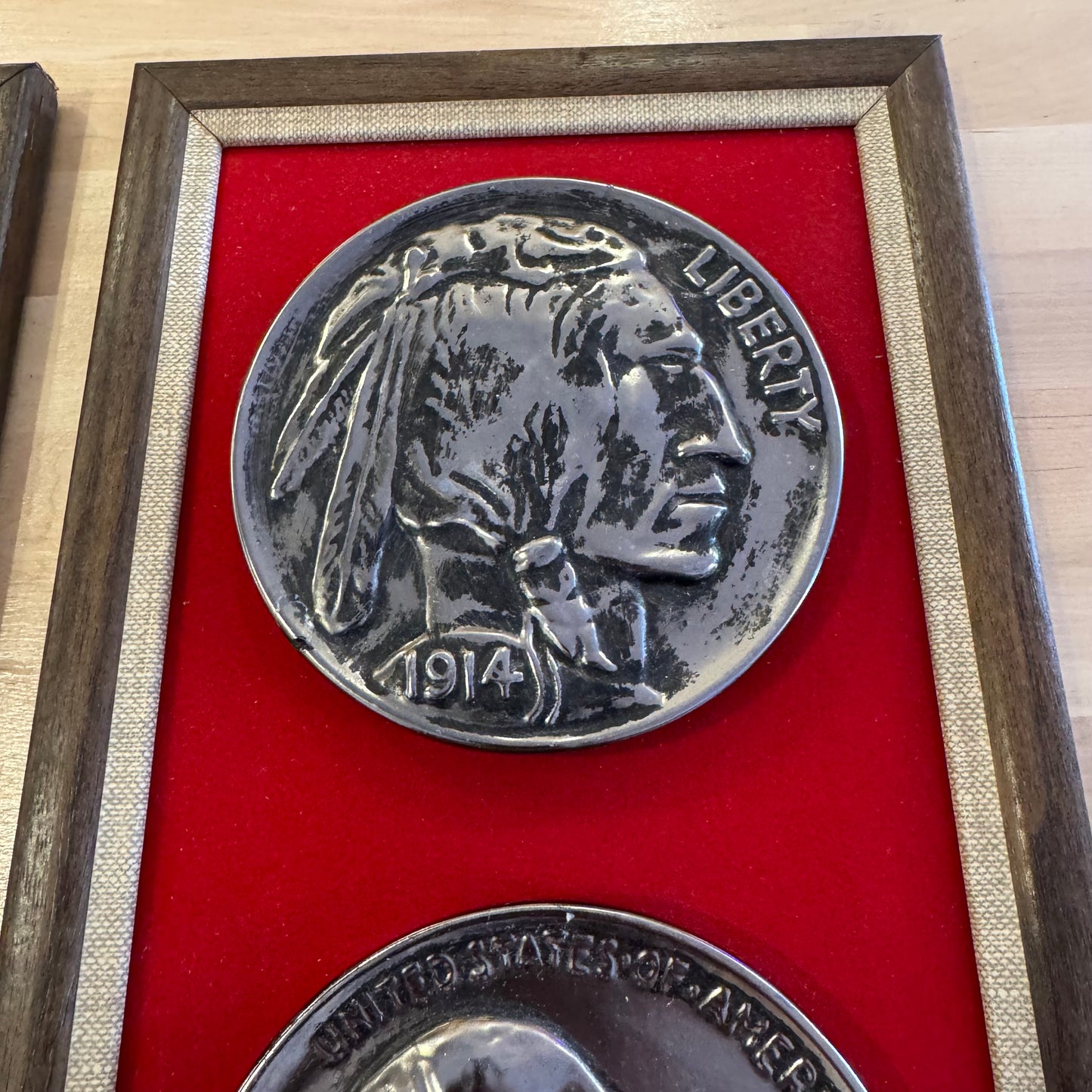 Framed Giant Replica Coin Wall Art Set Buffalo Nickel & Indian Head Penny