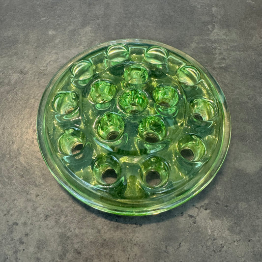 Vintage Green Glass Flower Frog (16-Hole)